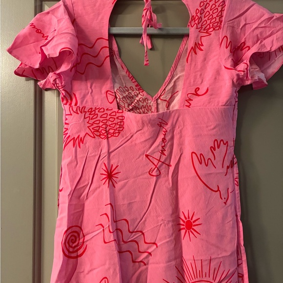 Pink Patterned Women's Summer Dress - Picture 3 of 5